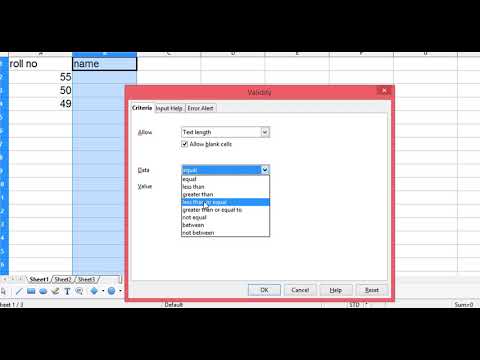 Data validation in open office calc-spreadsheet