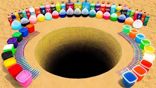 EXPERIMENT: Big Balloons Eruption from Giant Coca Cola, Mtn Dew, Orbeez, Fanta vs Mentos Underground