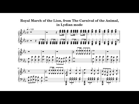 リディア旋法で動物の謝肉祭の「獅子王の行進」(Royal March of the Lion (The Carnival of the Animal) in Lydian mode)