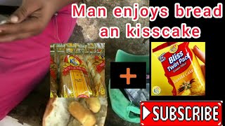 Man enjoys bread 🍞and kisscake/twinkie 🍰