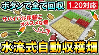 1.20対応｜初心者向け！サバイバル序盤にオススメ！簡単に作れる水流式全自動収穫畑の作り方（PE/PS4/Switch/Xbox/Win10）マイクラ統合版/Bedrock Edition