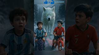 Messi's son and Ronaldo's son got scared of the wolf😱😱. But the white wolf😱😱#ronaldo #messi #foryou