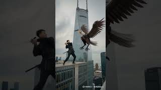 Epic Sword Fight on a Skyscraper! Man vs. Robotic Eagle 🦅⚔️ #ai #aiinfuture #artificialintelligence