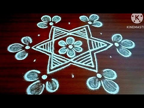 Traditional star flower kolam design #viralvideo #rangoli #beautifulnewflowerdesignkolam 5x3 dots...