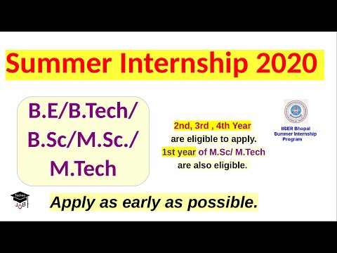 Summer Internship Program 2020 | B.E/B.Tech/B.Sc/M.Sc./M.Tech | Internship at IISER Bhopal