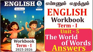 5th standard English workbook term 1 unit 5 The world of words workbook answers 2025-2026 #5thstd