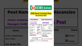 IDBI Junior Assistant Manager JAM Recruitment2025#idbijam #idbibanksharelatestnews #idbirecruitment