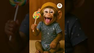 bomlolo monkey happy with his lollipop 🍭