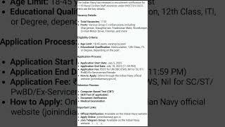 Indin navy has released a recruitment notification for 1110 naval civilians staff position #shorts