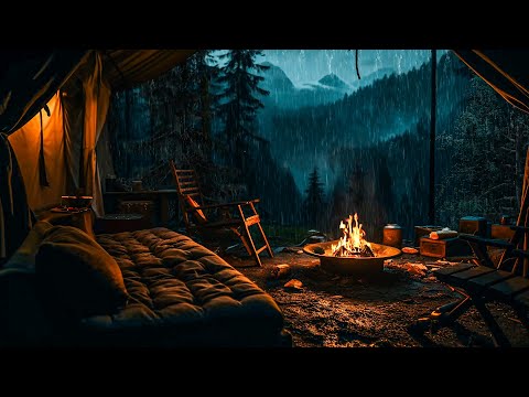 Overnight In A Makeshift Tent: Rain On Tent Sounds For Sleeping, Campfire Ambience To Sleep, Relax