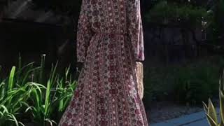 圖騰印花長洋裝-附綁帶-２色 【02190071】