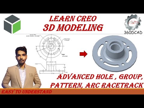 Creo Part Modeling:  One Model - Multiple Way | Pattern, Arc Racetrack, Hole-Counterbore | In Hindi