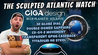 CIGA Design Blue Planet II Atlantic: Luxury Automatic Watch with Sculpted Atlantic Globe Dial