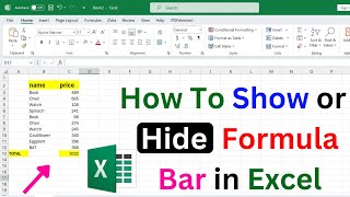 how to show or hide formula bar in excel | unhide formula bar in excel | hide formula bar in excel