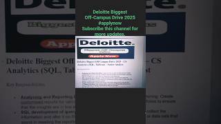 🚨 Deloitte Off Campus Drive 2025 | SQL + Tableau Jobs #job #jobsearch #freshers #shorts #trending