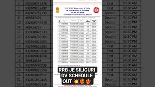 RRB JE SILIGURI DV SCHEDULE OUT 💥❤️‍🔥 #lyunaff #rrb_ntpc #rrbalp #rrbgroupd #rrbje #rrbntpc #rrbpo