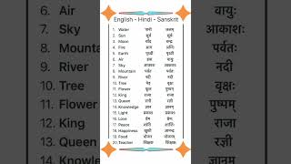 List of 20 English to Hindi to Sanskrit words #shorts #trending #translation
