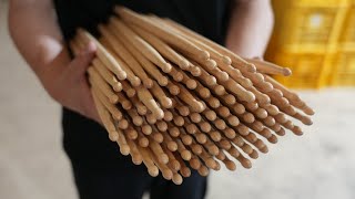 ドラムスティックを作るプロセス。プロドラマーに愛用される日本のドラムスティック製造工場。