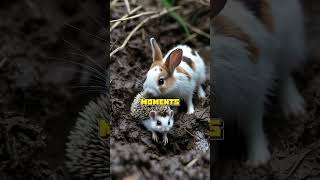Rabbit Digs Out Baby Hedgehog Buried in Mudslide.  #youtubeshorts#RabbitHero