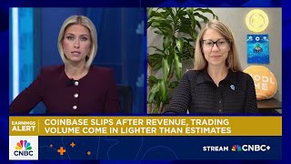 Coinbase CFO talks quarterly results as stock slips on lighter-than-expected trading volume