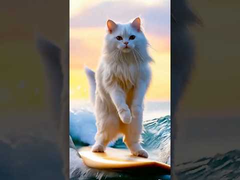Chú mèo lướt ván quá đỉnh luôn (The cat surfs so cool)! #funny #dongvat #animal #cute #cat