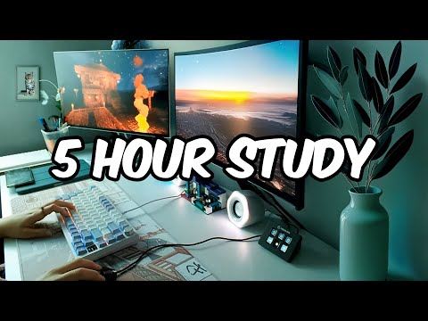 5-HOUR study with me, 50 minutes pomodoro 📚 rain sounds 🌧