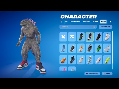 Fortnite Godzilla Skin with All Shoes.!