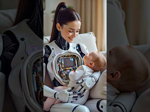 🤖❤️ Robot with Glowing Core Comforts Her Baby! #meibot #robot #baby #tech #cute