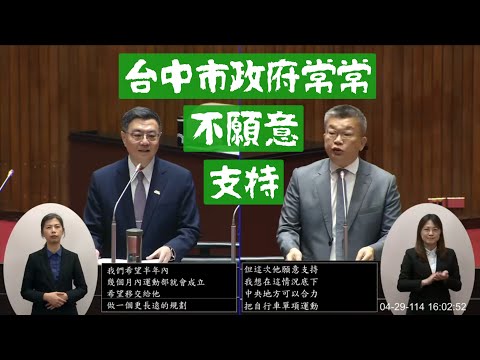 蔡其昌會長 質詢行政院長卓榮泰 國際標準室內自由車館 澄清湖球場的 LED 螢幕模糊 棒球博物館 20250429 院會  【立法院演哪齣？】
