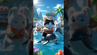 the cat loves playing with the dolphins #trending #cat #shorts #cute #funny