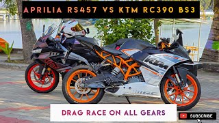 APRILIA RS457 VS KTM RC390 BS3 - DRAG RACE !!!! | Rolling Drag Race | All gear challenge | cosyrevs