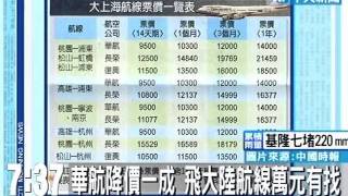 華航降價一成 飛大陸航線萬元有找