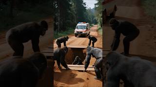 Brave Gorillas Save An Ambulance From Drowning.#shorts #ai #rescue #animalrescue