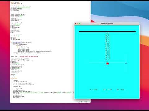 Simple harmonic motion model of a vertical spring in python using the turtle module
