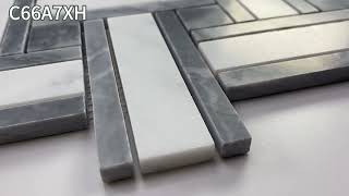 Carrara White Marble 1 inch Twine Basketweave Mosaic Tile w/ Bardiglio Gray Honed - C66A7XH
