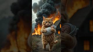 Hero Cat Rescues Baby from Burning House 🔥 | Real-Life Animal Rescue #Shorts