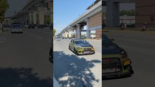 HEAVILY MODIFIED EVO X'S LEAVING CAR MEET!! #evolutionx #mitsubishi #evox #exhaust #cartok #shorts