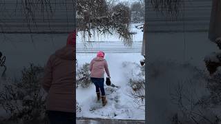 Work smarter not harder! Blowing over shoveling! 😂 #snowblowing #leafblower #snowremoval #gardening