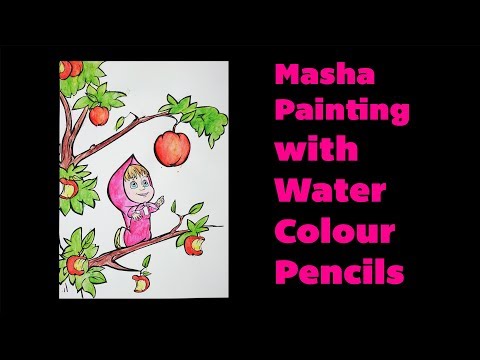 Colouring #Masha and Bear with water colour pencils by Harshitha Ravela In 4k video