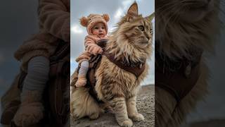 Tiny rider, giant floof! #BabyRider #CatTaxi #MeowQuest #FreeAIVideos