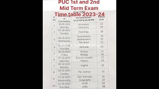 || PUC 1st and 2nd year || MID TERM Exam TIME TABLE 2023-24 |
