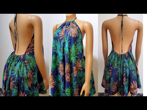How To Cut And Sew A Backless Halter Neck Dress || How To Make A Simple Dress.