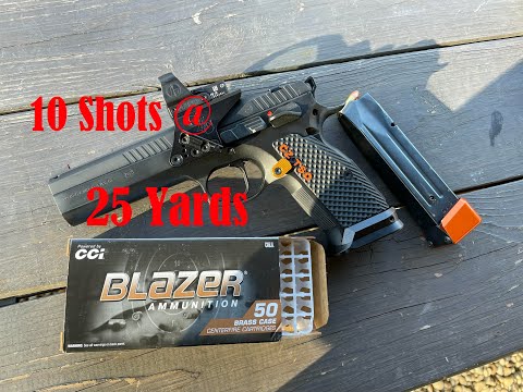 Practical Accuracy Test -  CCI Blazer Brass 9mm 115 Grain FMJ Ammo - 10 Shots at 25 Yards - CZ TSO