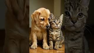Puppy & Kitten's First Bond #kitten #funnyanimals #cutepets #catstagram