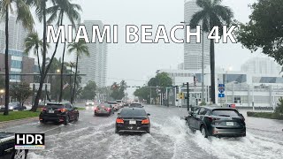 Miami Beach 4K - Flooded Streets & Heavy Thunderstorms - Driving Downtown