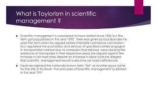 Introduction to scientific management by FW Taylor .