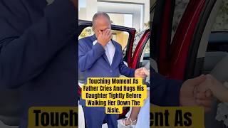 Touching Moment As Father Cries And Hugs His Daughter Tightly Before Walking Her Down The Aisle.