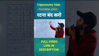 Trigonometry table trick 🔥|| Maths Trick || #shorts #short #shortvideo #trigonometry