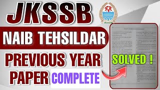 JKSSB Naib Tehsildar Previous Year Question Paper | Jkssb NT vacancy 2025