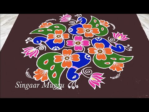 Peacock rangoli with 9X3 dots | Peacock kolam | Margazhi masam special kolam | Nemali muggulu